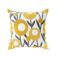 Floral Embroidered Cotton Pillow Cover - Rustic Decorative Cushion Case