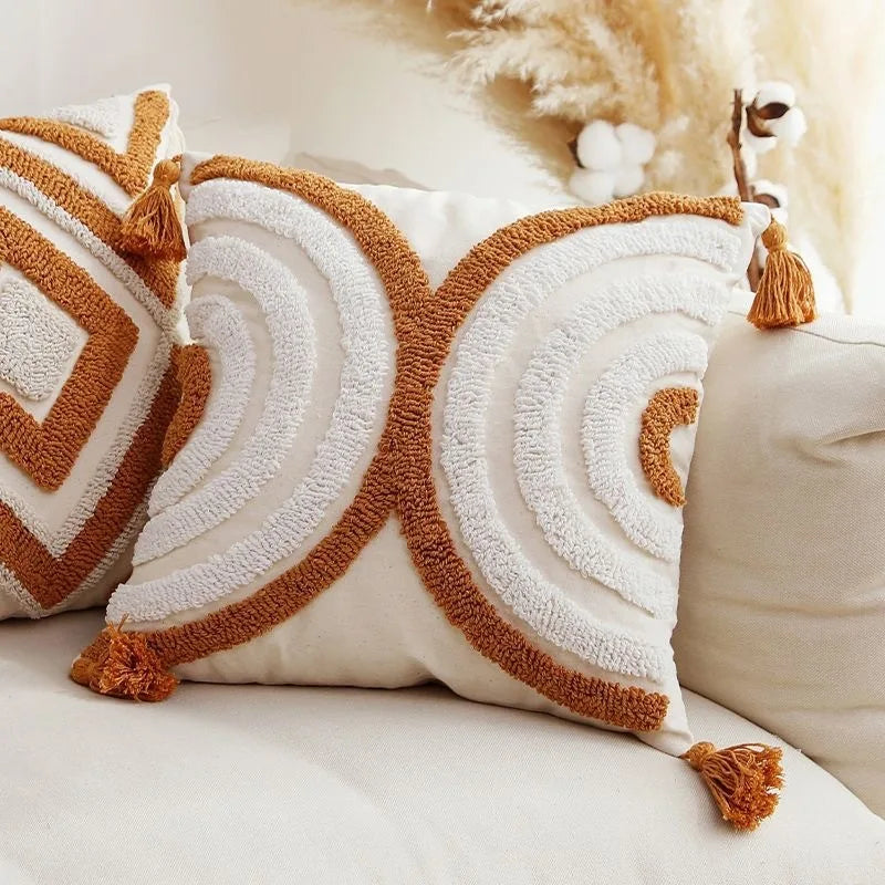 Bohemian Embroidered Pillow Cover - Geometric Tassel Cushion Case