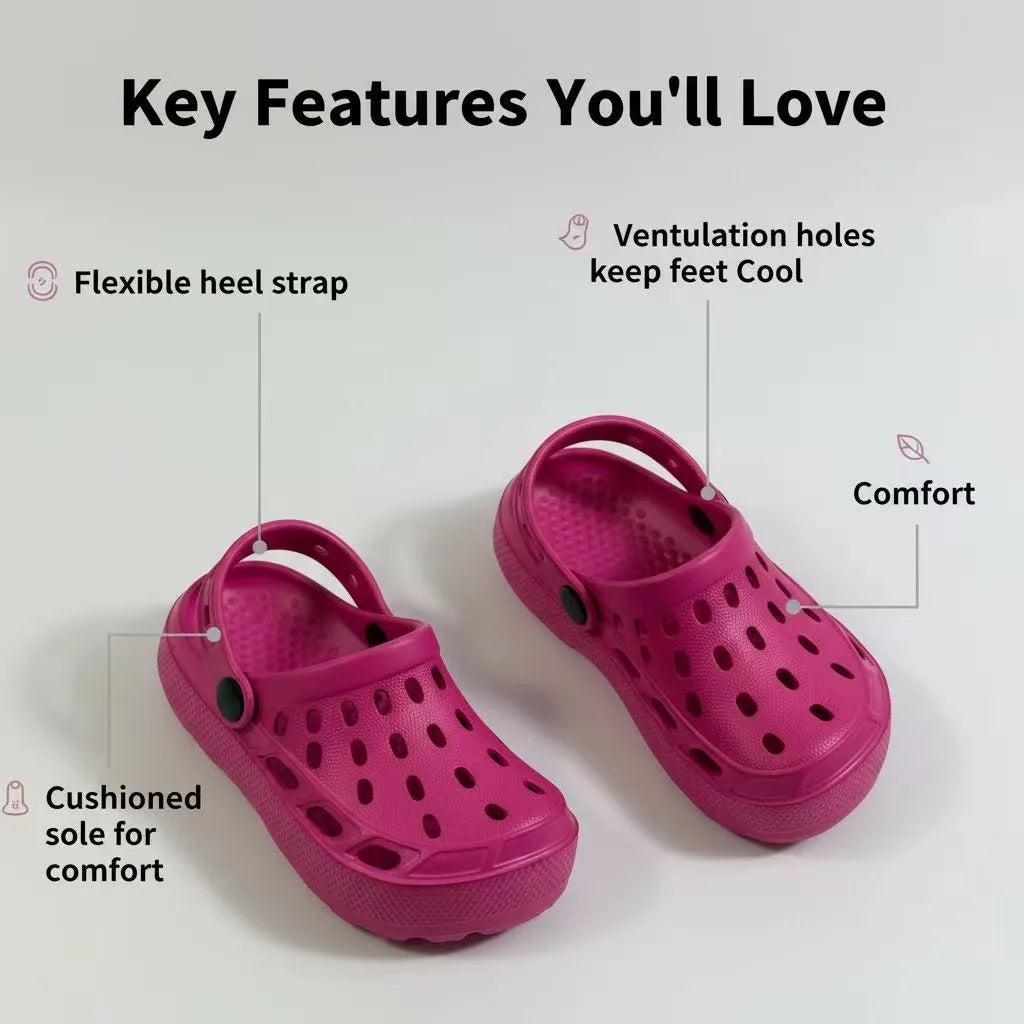 Girls Lightweight EVA Beach Sandals - Breathable Summer Clogs