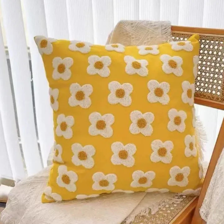 Floral Embroidered Cotton Pillow Cover - Rustic Decorative Cushion Case