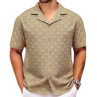 Men s Floral Print Short Sleeve Shirt with Turn-down Collar and Button Closure Perfect for Casual Summer Outfits