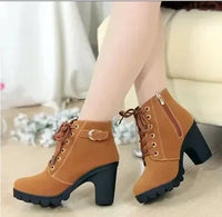 Cross-Tie Ankle Boots for Women – Pointed Toe, Block Heel, Side Zip | Fall & Winter