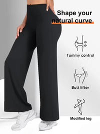 Pantalones Deportivos Mujer Pierna Ancha - Cintura Alta Levanta Glúteos Yoga Wide Leg