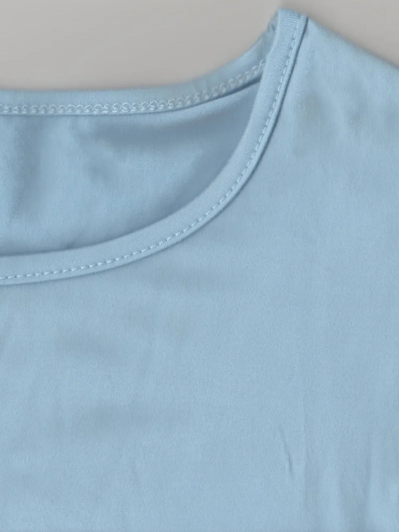 Blusa Elegante con Pétalos de Tul - Manga Corta Cuello Redondo Color Sólido Primavera 2024