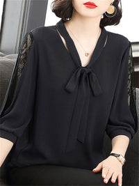 Bow Tie Blouse – Loose Fit Half Lace Sleeve Women's Top