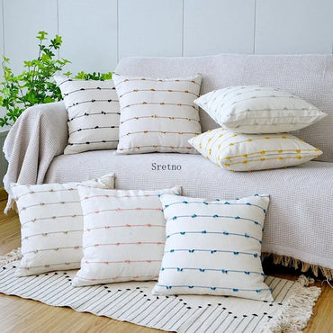 Modern Striped Cotton Linen Cushion Cover 45x45cm | Jacquard Sofa Pillow Case