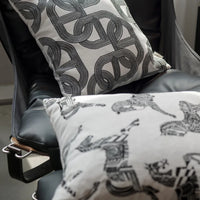 Retro Horse Jacquard Cushion Cover Set of 2 | Black White & Brown Sofa Pillow Cases