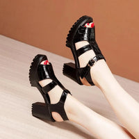 BEYARNE Patent Leather Block Heel Platform Sandals – Buckle Strap, High Heel | Women’s Sizes 3.5–15