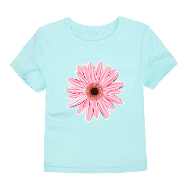 Girls 100% Cotton Flower Print T-Shirt | Sizes 2–14 Years | Pink & White