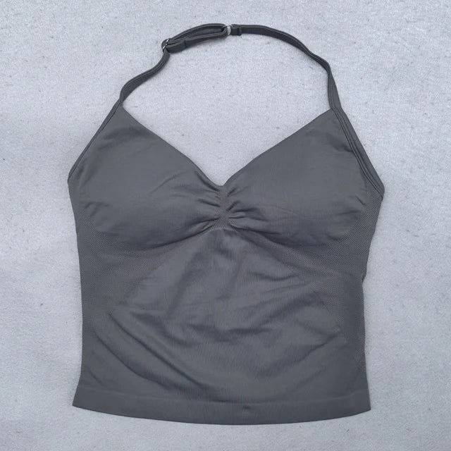 Conjunto Yoga 2 Piezas Mujer - Top Halter Sin Espalda y Shorts Cintura Alta Seamless