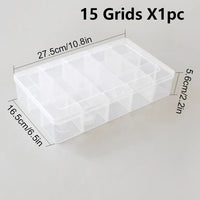 15-Grid Plastic Organizer Box with Dividers — Clear Storage for Jewelry, Crafts, Beads & More