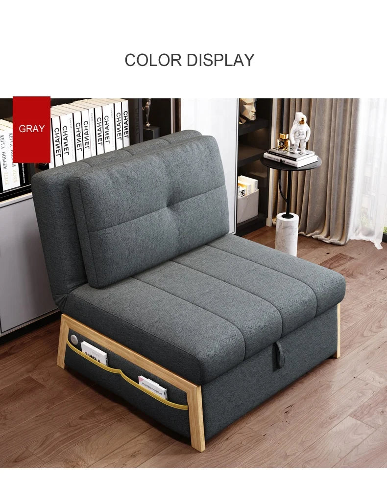 Sofá Cama Individual Plegable con USB - Madera Maciza y Esponja de Alta Resiliencia