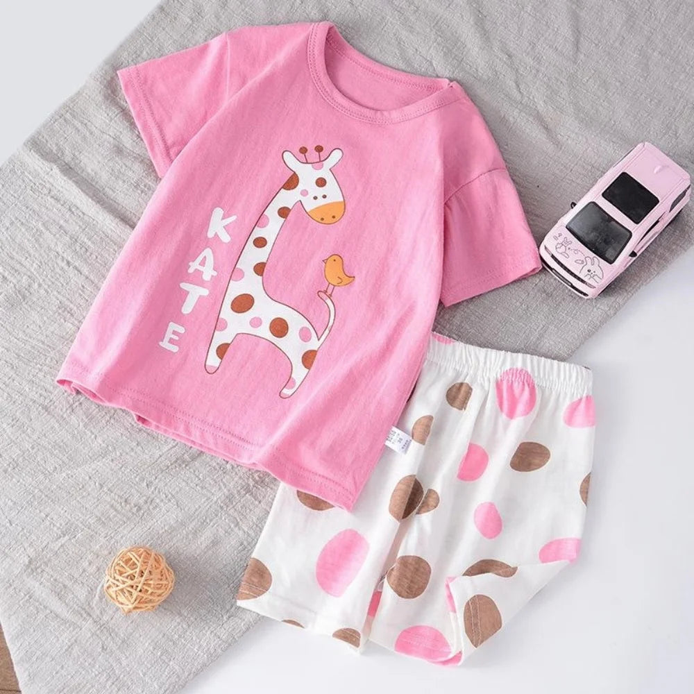 Girls 3D Animal Print Summer Short Set