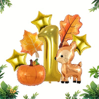 8Pcs Autumn Forest Animals Kids Birthday Party Decoration Fawn Maple Foil Balloon With 1-9 Number Balloon Thanksgiving Deco Gift