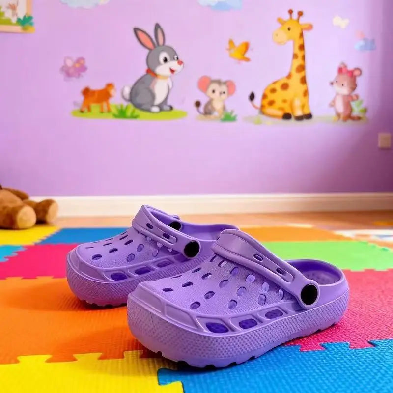 Girls Pink Cut-Out Clogs - Soft Anti-Slip Indoor/Outdoor Shoes