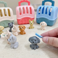 Set de 8 Perritos de Juguete con Canasta - Familia de Perros con Jaula para Juego Creativo