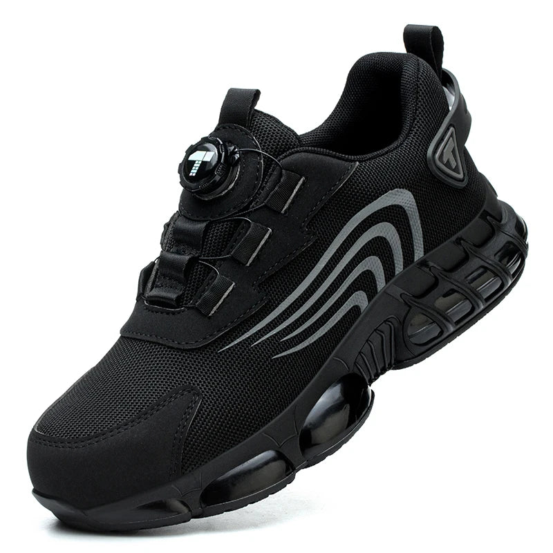 Men's Rotary Dial Safety Shoes - Steel Toe Work Sneakers with Quick-Lace System