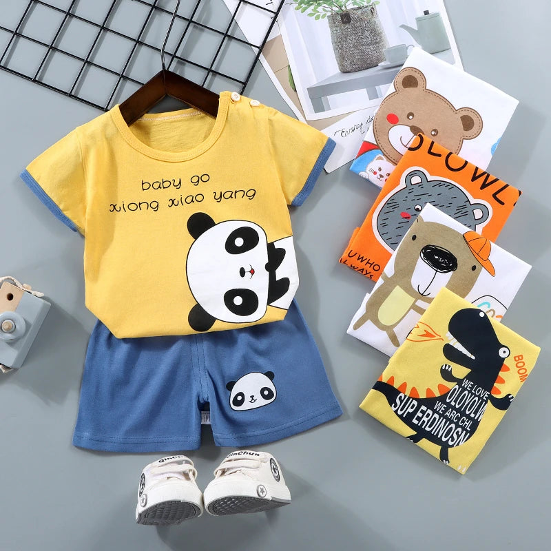 Kids Pure Cotton Summer Set - Cartoon T-Shirt & Shorts 2-Piece