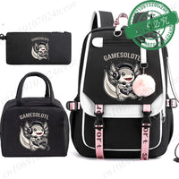 Mochila Escolar Anime Boba Axolotl con Lonchera y Estuche - Set 3 Piezas para Adolescentes
