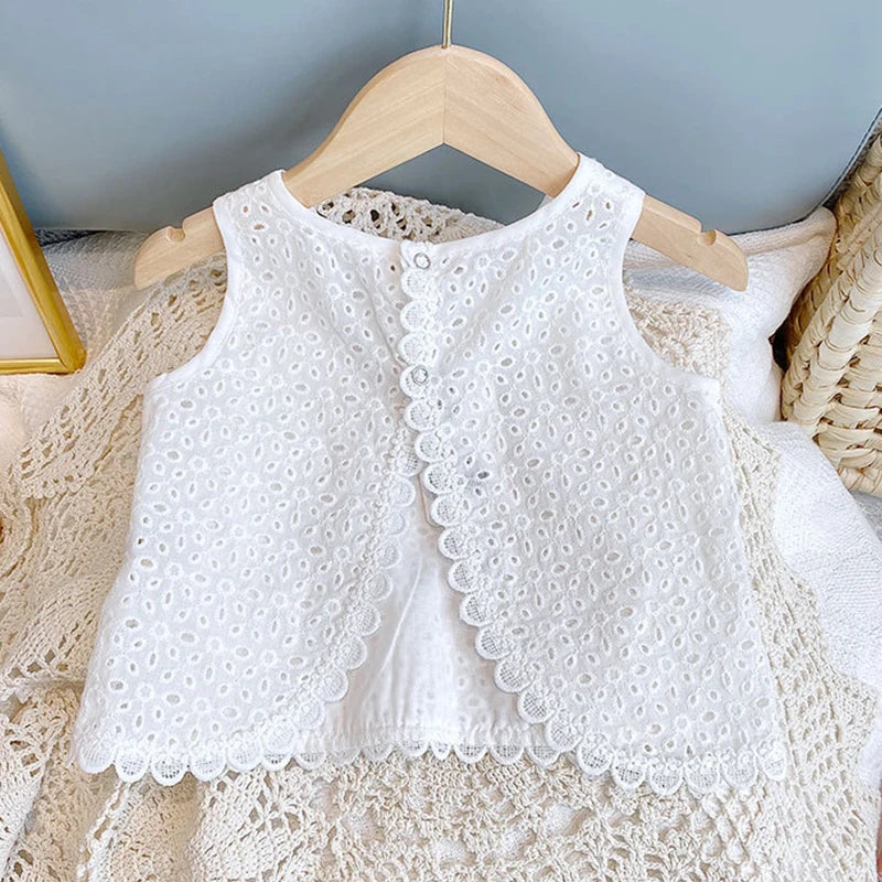 Girls Lace Trim Summer Set - Sleeveless Top & Shorts | Ages 4-6Y