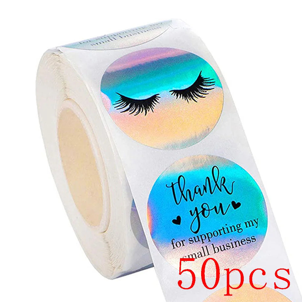 50-500pcs Rainbow Laser Thank You Stickers 1 Inch White Thank You Small Business Sticker For Crafts Gift Packaging