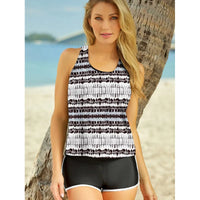 2025 Leopard Print round Neck Sleeveless Slim Fit Gourd Island Bikini Top with Strap Swimsuit Separate Bottom Swimwear