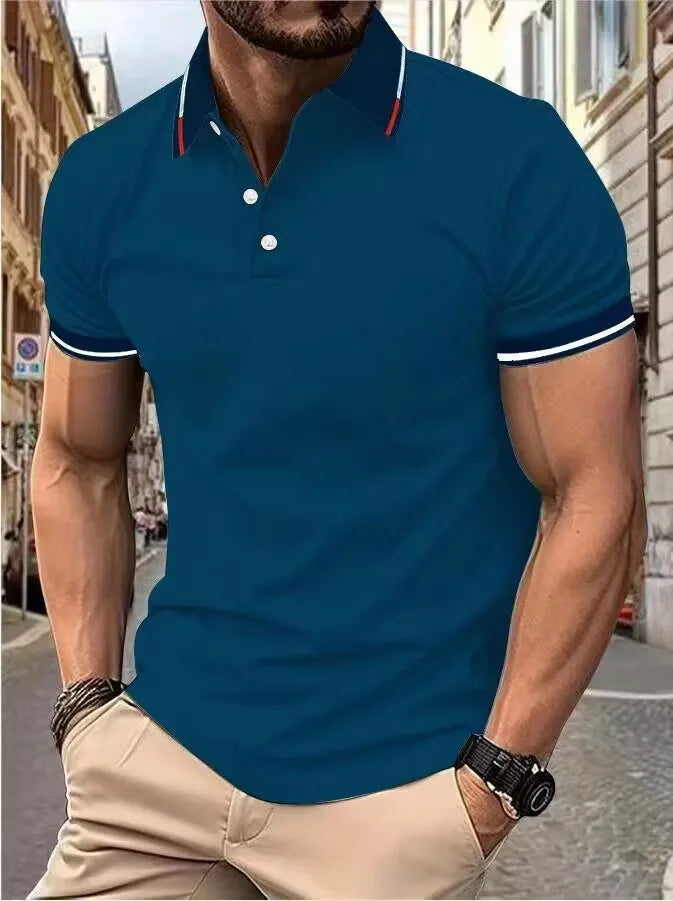 Contrast Color Striped Polo Shirt | Men’s Casual Short Sleeve Summer Top