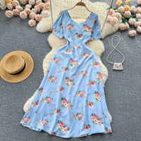 Contrast Color Print A-Line Midi Dress | Sweet High Waist Short Sleeve Women's Summer Dress