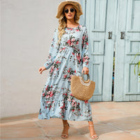 Vestido Maxi Mujer Bohemio - Manga Larga Cintura Alta Estampado Floral Chiffon Playa