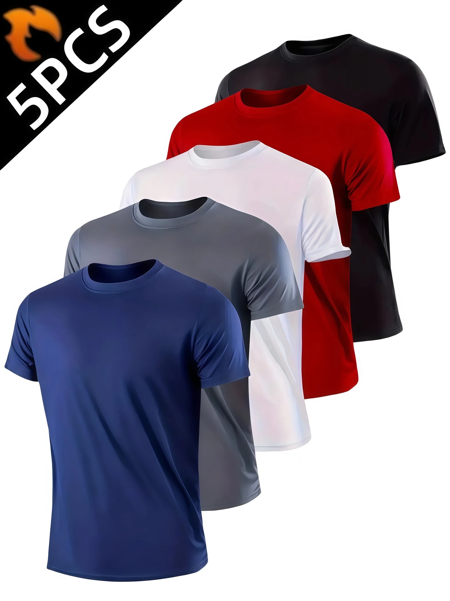 Men's 5-Pack Quick Dry Sport Shirts - Athletic Performance Tees