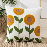 Floral Embroidered Cotton Pillow Cover - Rustic Decorative Cushion Case
