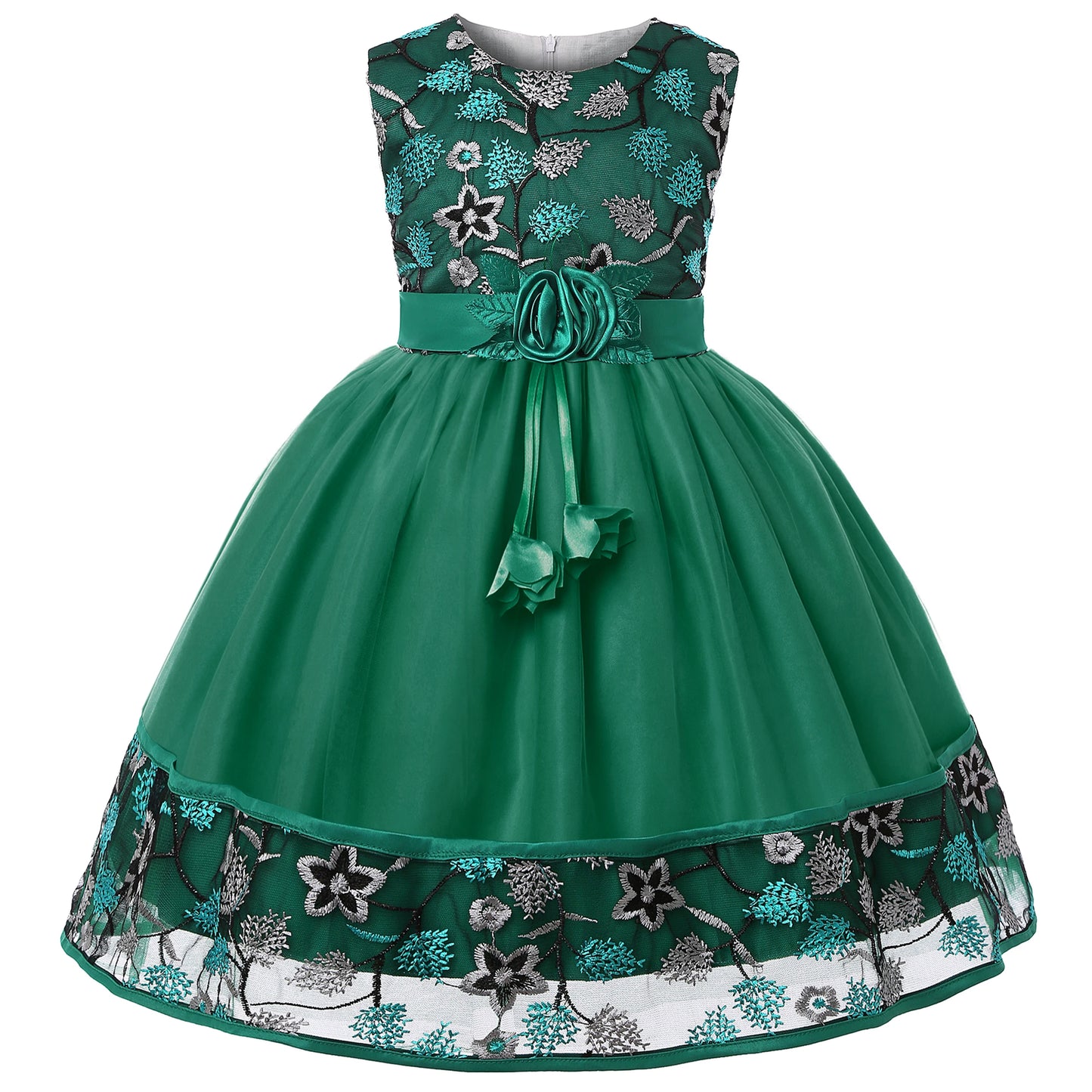 Floral Embroidered Lace Ball Gown – Sleeveless Princess Party Dress for Girls