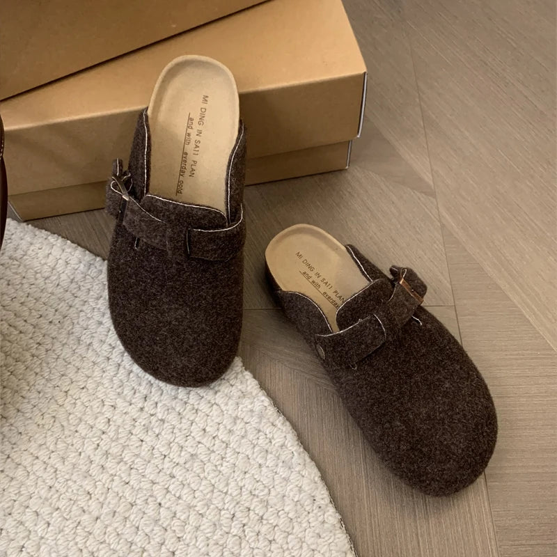 Pantuflas de Fieltro con Base de Corcho para Mujer - Zuecos Cerrados Cálidos con Forro de Felpa