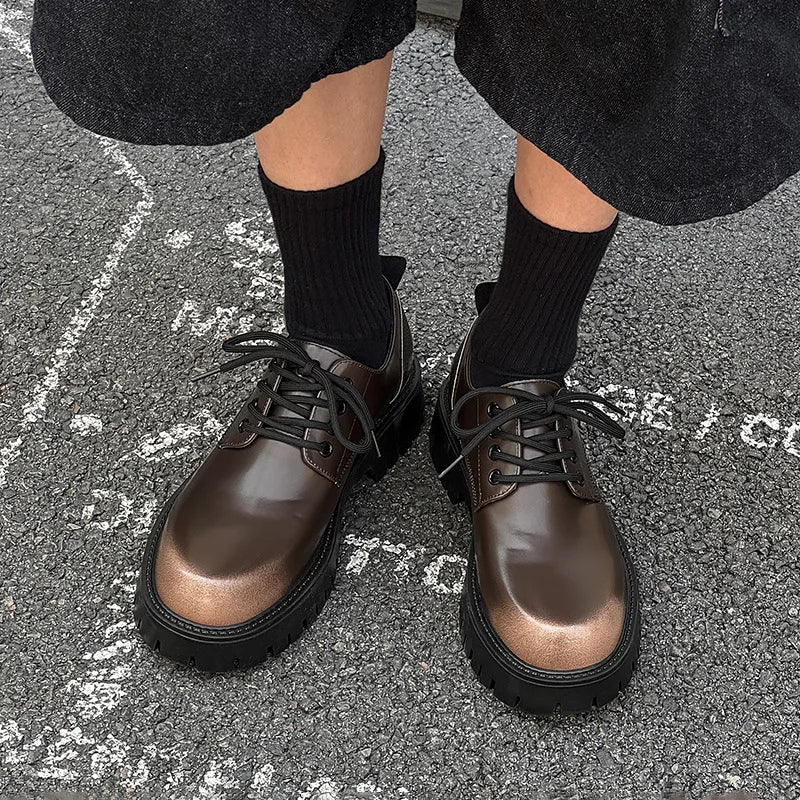 Men's Genuine Leather Platform Derby Shoes - Waterproof Casual Loafers