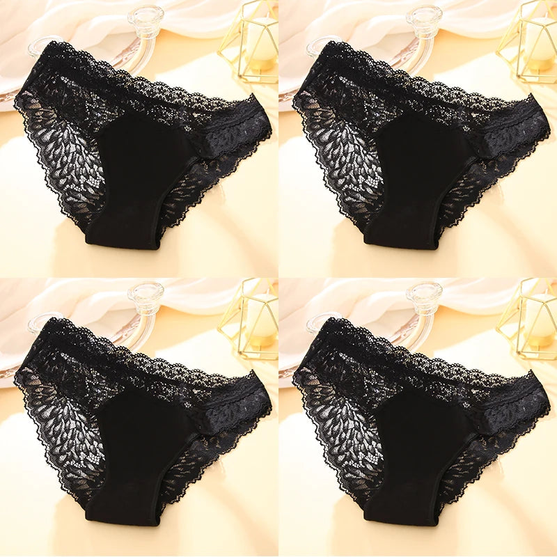 Set 4 Panties Sexy de Encaje con Transparencias - Lencería Elegante