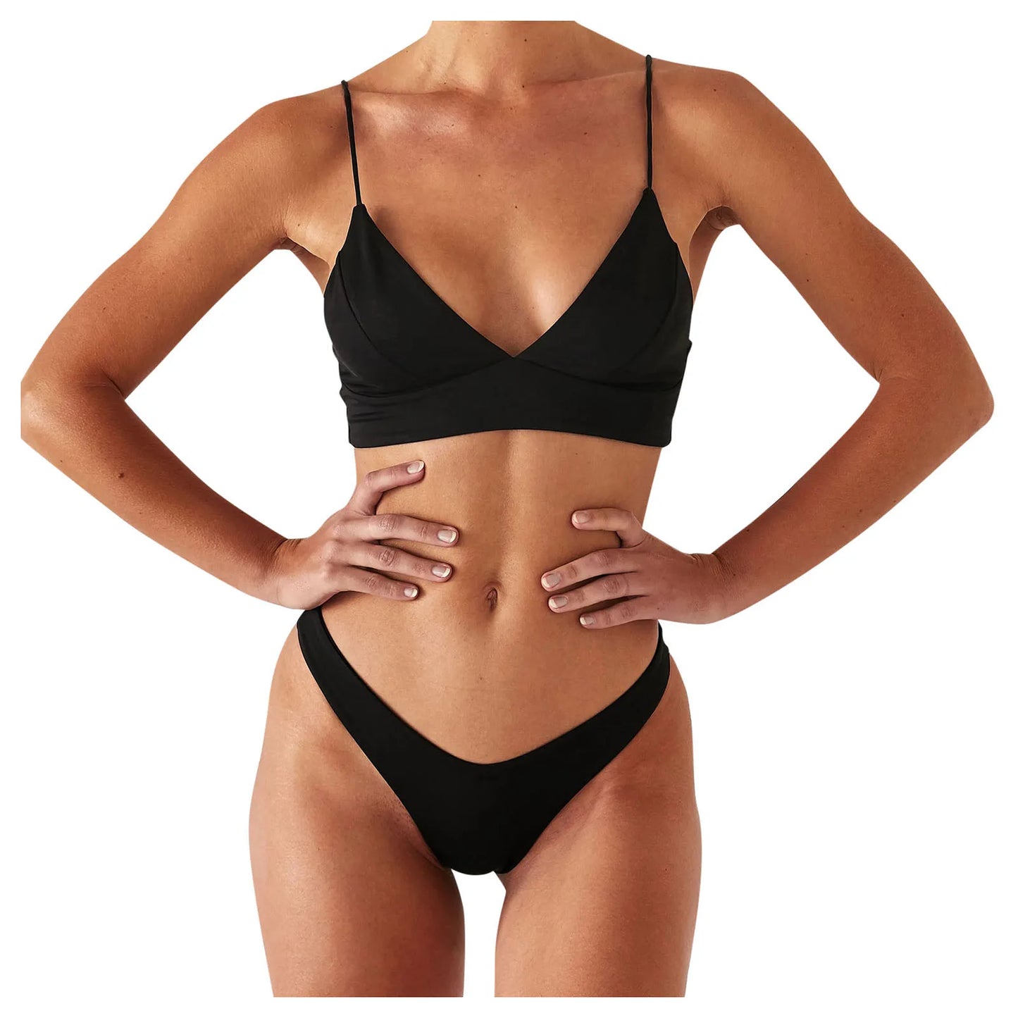 Bikini Push Up de Color Sólido - Conjunto de Dos Piezas con Talle Alto