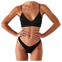 Bikini Push Up de Color Sólido - Conjunto de Dos Piezas con Talle Alto