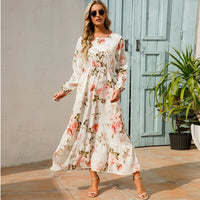 Vestido Maxi Mujer Bohemio - Manga Larga Cintura Alta Estampado Floral Chiffon Playa