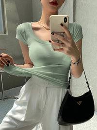 Camiseta Mujer 100% Algodón - Cuello Redondo Slim Fit Básica Coreana Verano 2025