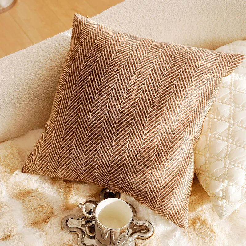 French Light Luxury Forest Jacquard Cushion Cover | Brown Patchwork Pillow Case