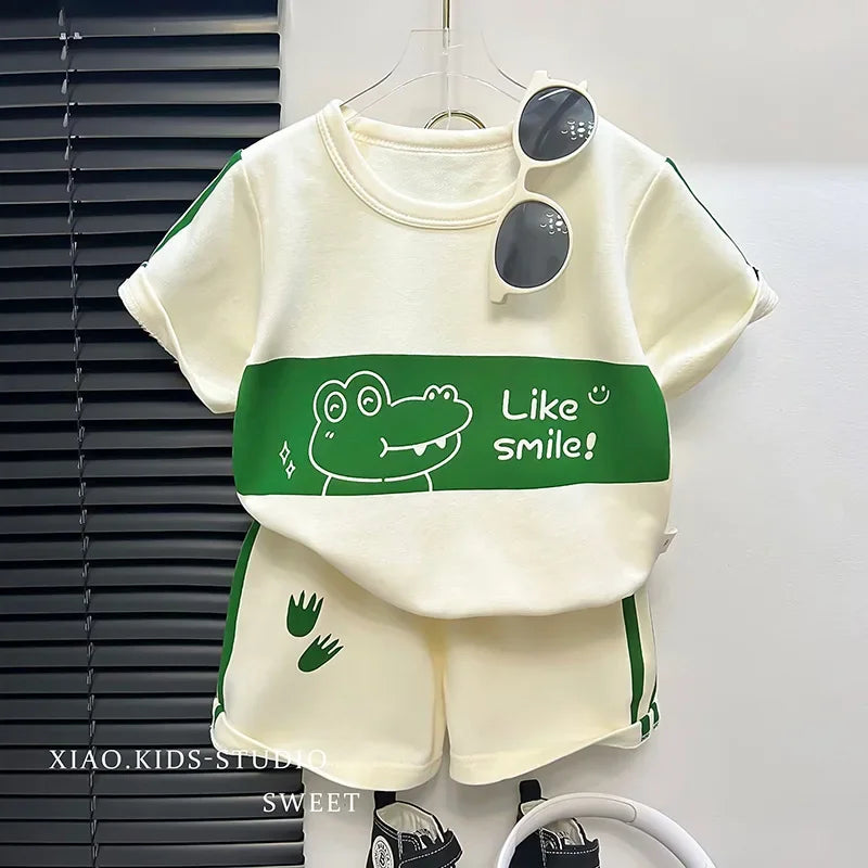 Toddler Striped Summer Set - Cotton Blend Top & Shorts