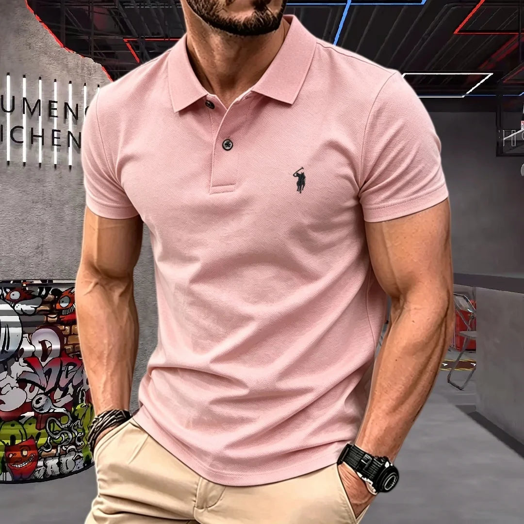 Men's Premium 100% Cotton Polo Shirt — Pony Embroidery, Anti-Wrinkle, Golf & Casual