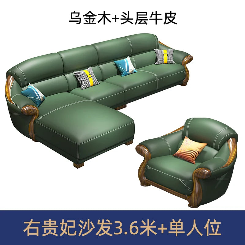 Designer Leather Recliner Corner Sofa - First Layer Cowhide L-Shape
