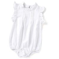 Baby Girls Vintage Linen & Cotton Ruffle Romper | Sleeveless Bodysuit, Ages 0–24M