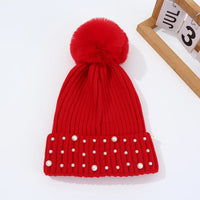 Gorro de Invierno con Pompón y Perlas - Gorro Tejido Cálido para Mujer
