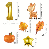 8Pcs Autumn Forest Animals Kids Birthday Party Decoration Fawn Maple Foil Balloon With 1-9 Number Balloon Thanksgiving Deco Gift