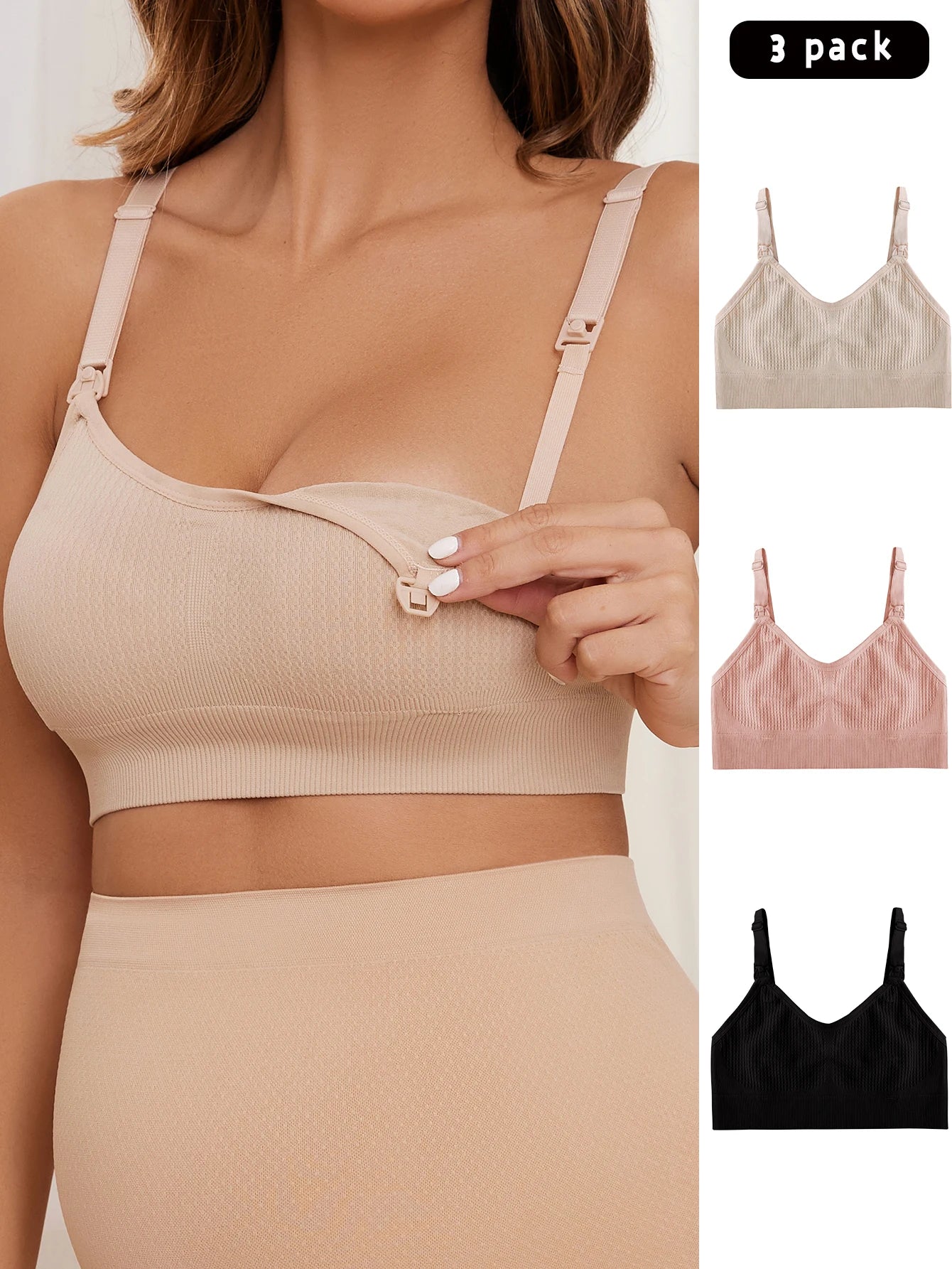 3-Pack Women's Nursing Bra Set – Wire-Free, Anti-Sag Support | Breastfeeding Bra XS–XL