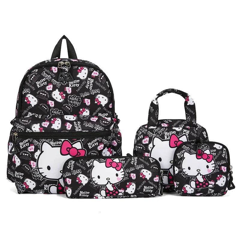 Set de 4 Piezas Mochila Escolar Kuromi Hello Kitty - Alta Capacidad para Niñas