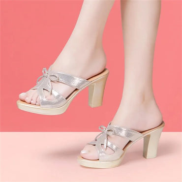 Women's Patent Leather Platform Slides | Block High Heel Slippers | Sizes US 4–9