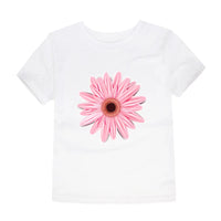 Girls 100% Cotton Flower Print T-Shirt | Sizes 2–14 Years | Pink & White